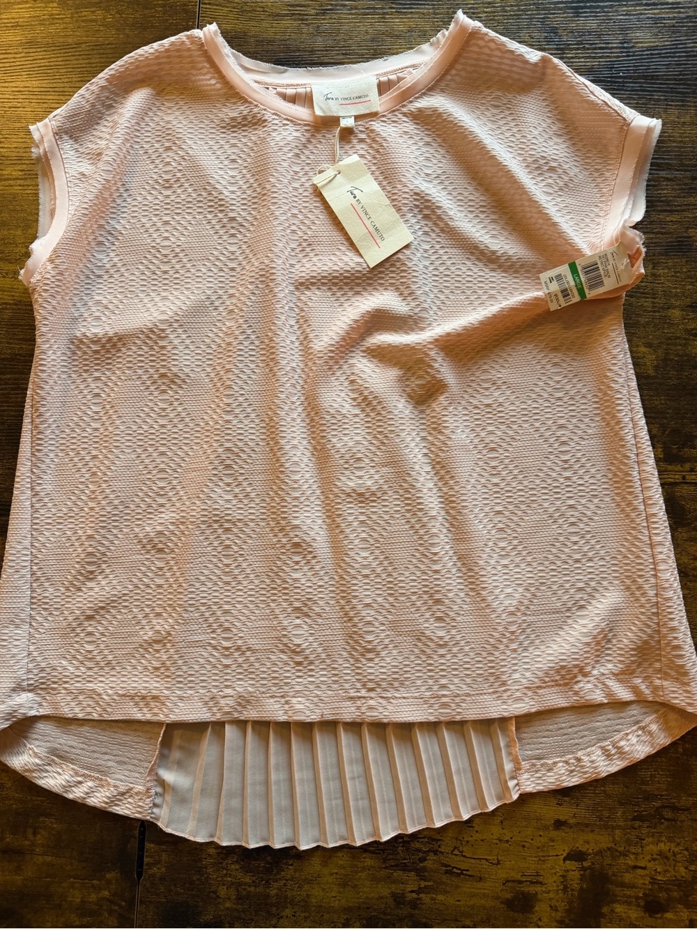 Two by Vince Camuto Light Pink Textured Pleated-Back Tunic